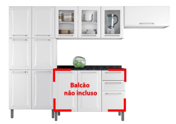 Encontraproduto.com.br - Cozinha Branca em Aço 3 Peças Tarsila com 3 Vidros