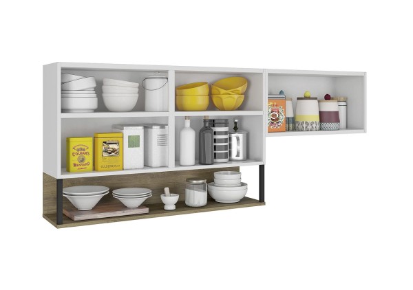 Encontraproduto.com.br - Armário Aéreo 2 em 1 Cozinhas Itatiaia Bali - 2 Portas c/nicho e 1 Porta Horizontal - Branco Matte