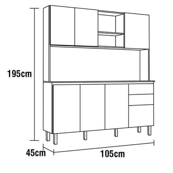 Encontraproduto.com.br - Cozinha Compacta Itatiaia Prisma com 6 Portas e 3 Gavetas - 105cm de largura Branco