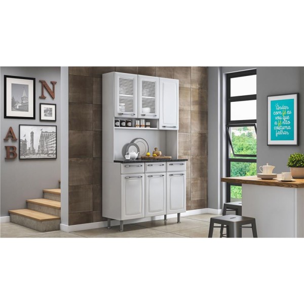 Encontraproduto.com.br - Cozinha Compacta Itatiaia Prisma com 6 Portas e 3 Gavetas - 105cm de largura Branco