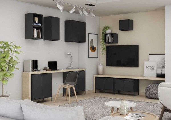 Encontraproduto.com.br - Balcão Multiúso Baixo com 2 Portas Preto Matte Smart