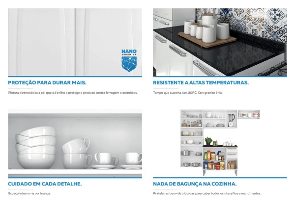 Encontraproduto.com.br - Cozinha Completa Branca em Aço 4 Peças Luce com 5 Vidros