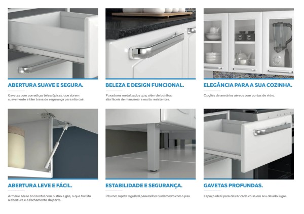 Encontraproduto.com.br - Cozinha Completa Branca em Aço 4 Peças Luce com 5 Vidros