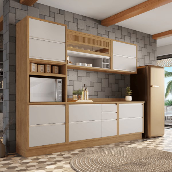 Encontraproduto.com.br - Cozinha Completa Itatiaia Lisboa 280cm em Madeira Off White