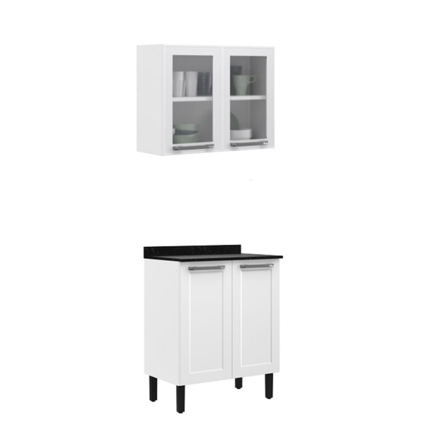 Kit Cozinha Itatiaia em Aço Branco 4 Portas 2 Vidros Florença