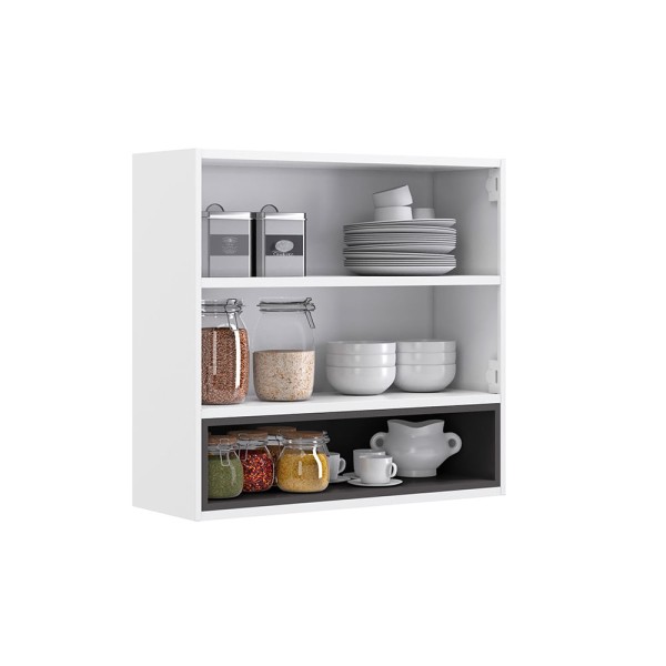Encontraproduto.com.br - Armário Aéreo de Cozinha Grafite 2 Portas com Vidro e Nicho New Premium