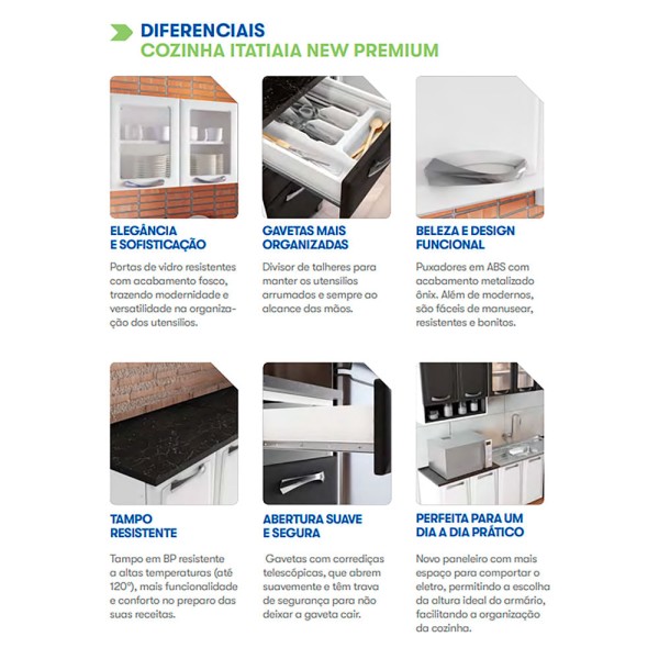 Encontraproduto.com.br - Armário Aéreo de Cozinha Grafite 2 Portas com Vidro e Nicho New Premium
