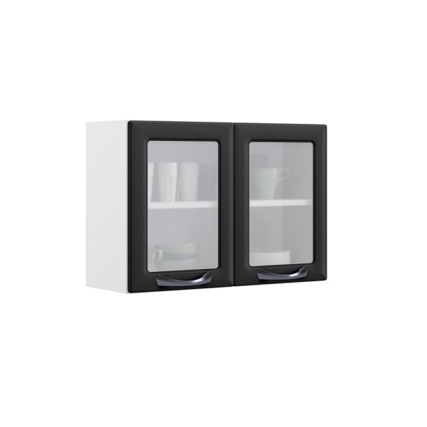 Armário Aéreo de Cozinha Grafite 2 Portas com Vidro New Premium