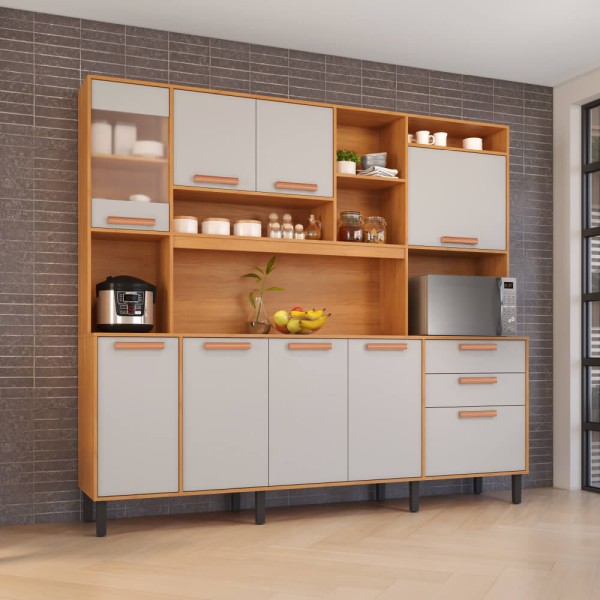 Encontraproduto.com.br - Cozinha Compacta Itatiaia Nápoles 220cm 8 Portas e 3 Gavetas - Cinamomo/Off White