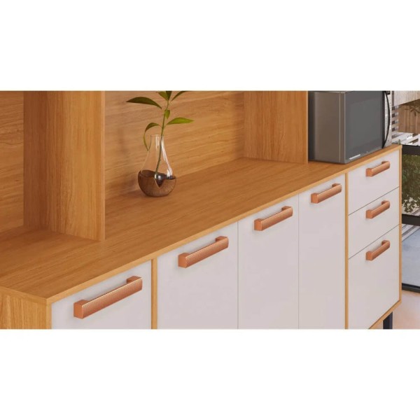 Encontraproduto.com.br - Cozinha Compacta Itatiaia Nápoles 220cm 8 Portas e 3 Gavetas - Cinamomo/Off White