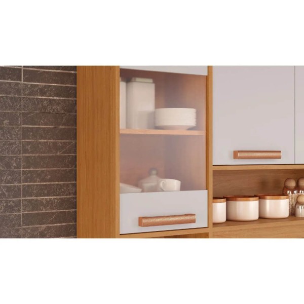 Encontraproduto.com.br - Cozinha Compacta Itatiaia Nápoles 220cm 8 Portas e 3 Gavetas - Cinamomo/Off White