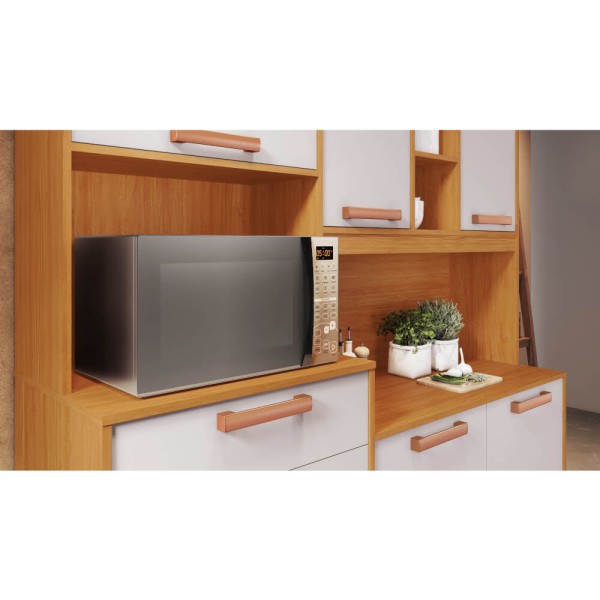 Encontraproduto.com.br - Cozinha Compacta Itatiaia Nápoles 220cm 8 Portas e 3 Gavetas - Cinamomo/Off White