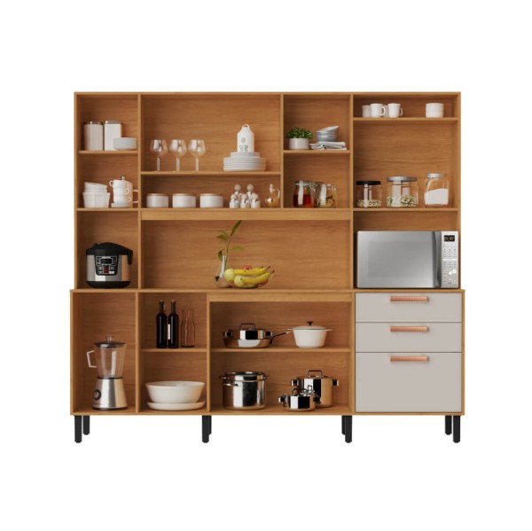 Encontraproduto.com.br - Cozinha Compacta Itatiaia Nápoles 220cm 8 Portas e 3 Gavetas - Cinamomo/Off White