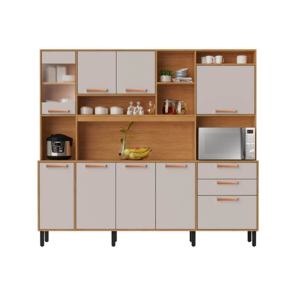 Encontraproduto.com.br - Cozinha Compacta Itatiaia Nápoles 220cm 8 Portas e 3 Gavetas - Cinamomo/Off White