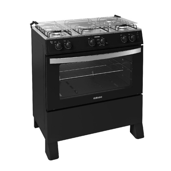 Encontraproduto.com.br - Fogão 5 Bocas Itatiaia Waves New com Forno 82L e Acendimento Automático Preto Bivolt
