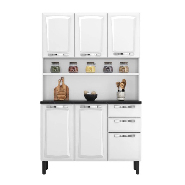 Encontraproduto.com.br - Cozinha Compacta Itatiaia Pratika 120cm 6 Portas e 2 Gavetas em Aço - Branco