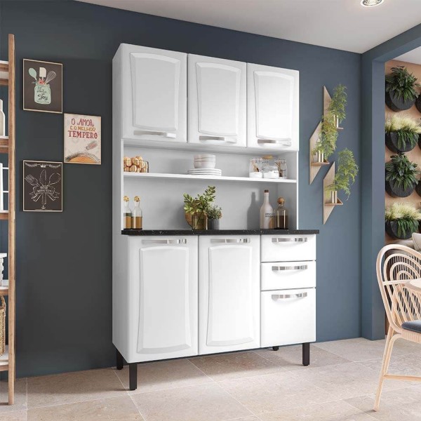 Encontraproduto.com.br - Cozinha Compacta Itatiaia Pratika 120cm 6 Portas e 2 Gavetas em Aço - Branco