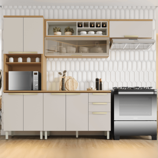 Cozinha Completa Itatiaia 4 Peças com Vidro Off White  New Porto
