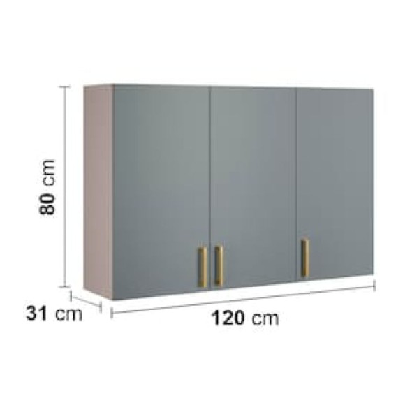 Encontraproduto.com.br - Armário Aéreo Triplo Itatiaia Essence com 3 Portas, 3 Prateleiras e 120 cm de Largura - Fendi e Gris
