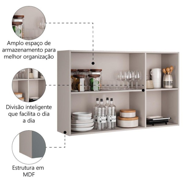 Encontraproduto.com.br - Armário Aéreo Triplo Itatiaia Essence com 3 Portas, 3 Prateleiras e 120 cm de Largura - Fendi e Gris