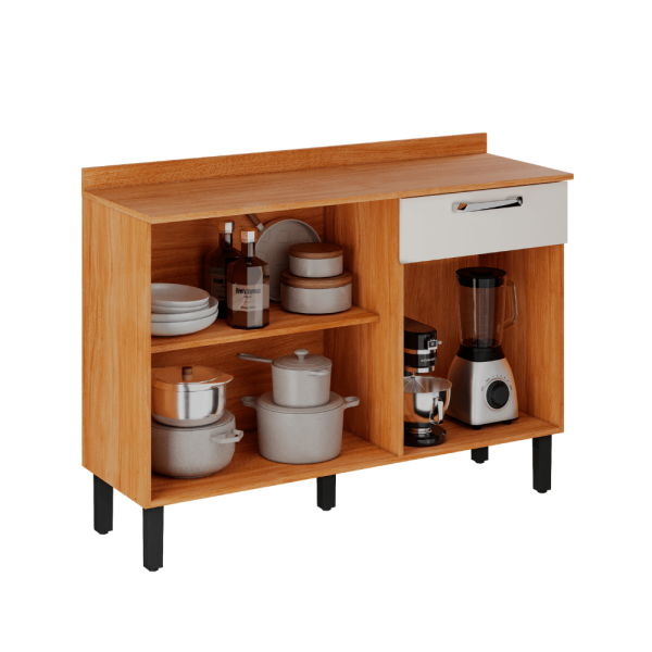 Encontraproduto.com.br - Balcão de Cozinha Itatiaia em Madeira 3 Portas 1 Gaveta Cinamomo e Off White Vegas