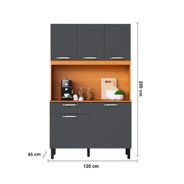 Encontraproduto.com.br - Kit Cozinha Orquídea Itatiaia com 5 portas e 1 gaveta – 120 cm de largura Cinamomo e Grafite