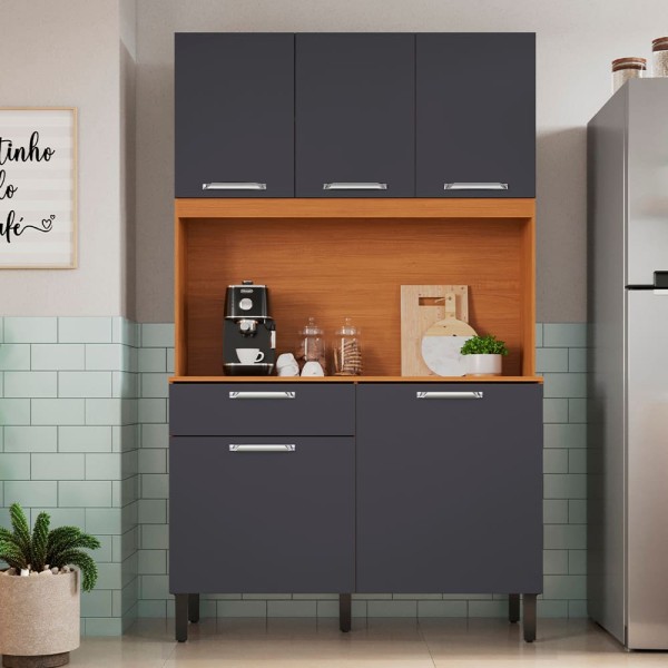 Kit Cozinha Orquídea Itatiaia com 5 portas e 1 gaveta – 120 cm de largura Cinamomo e Grafite
