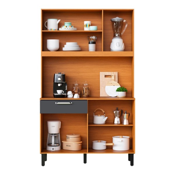 Encontraproduto.com.br - Kit Cozinha Orquídea Itatiaia com 5 portas e 1 gaveta – 120 cm de largura Cinamomo e Grafite