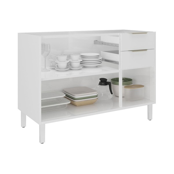 Encontraproduto.com.br - Balcão Itatiaia Branco Renova sem Tampo com 3 Portas e 2 Gavetas