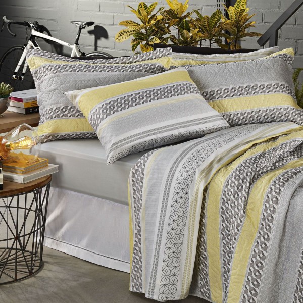 Kit Cobre-Leito Matelassê Solteiro Prata 150 Fios Miguel Cinza 2pçs - Santista