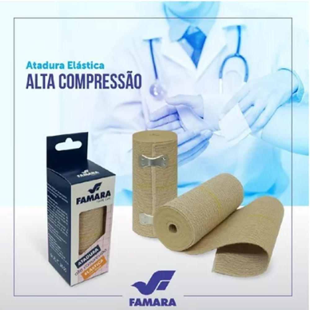 Encontraproduto.com.br - Atadura Elástica Famara Alta Compressão 10cmx1.30m - unidade