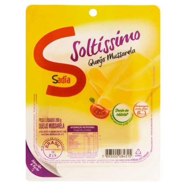 Encontraproduto.com.br - Queijo Mussarela Soltíssimo SADIA Fatiado Pacote à Vácuo 200g