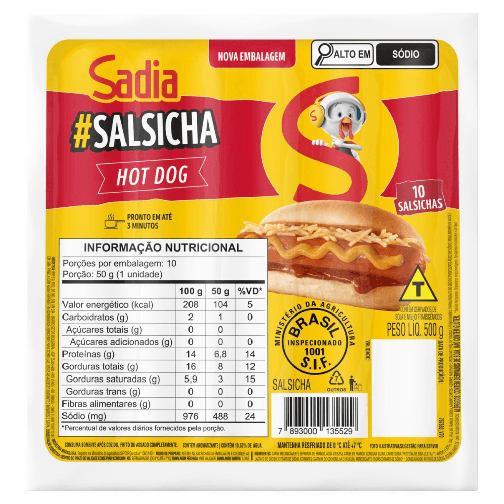 Encontraproduto.com.br - Salsicha Hot Dog Sadia Resfriada Pacote com 500g