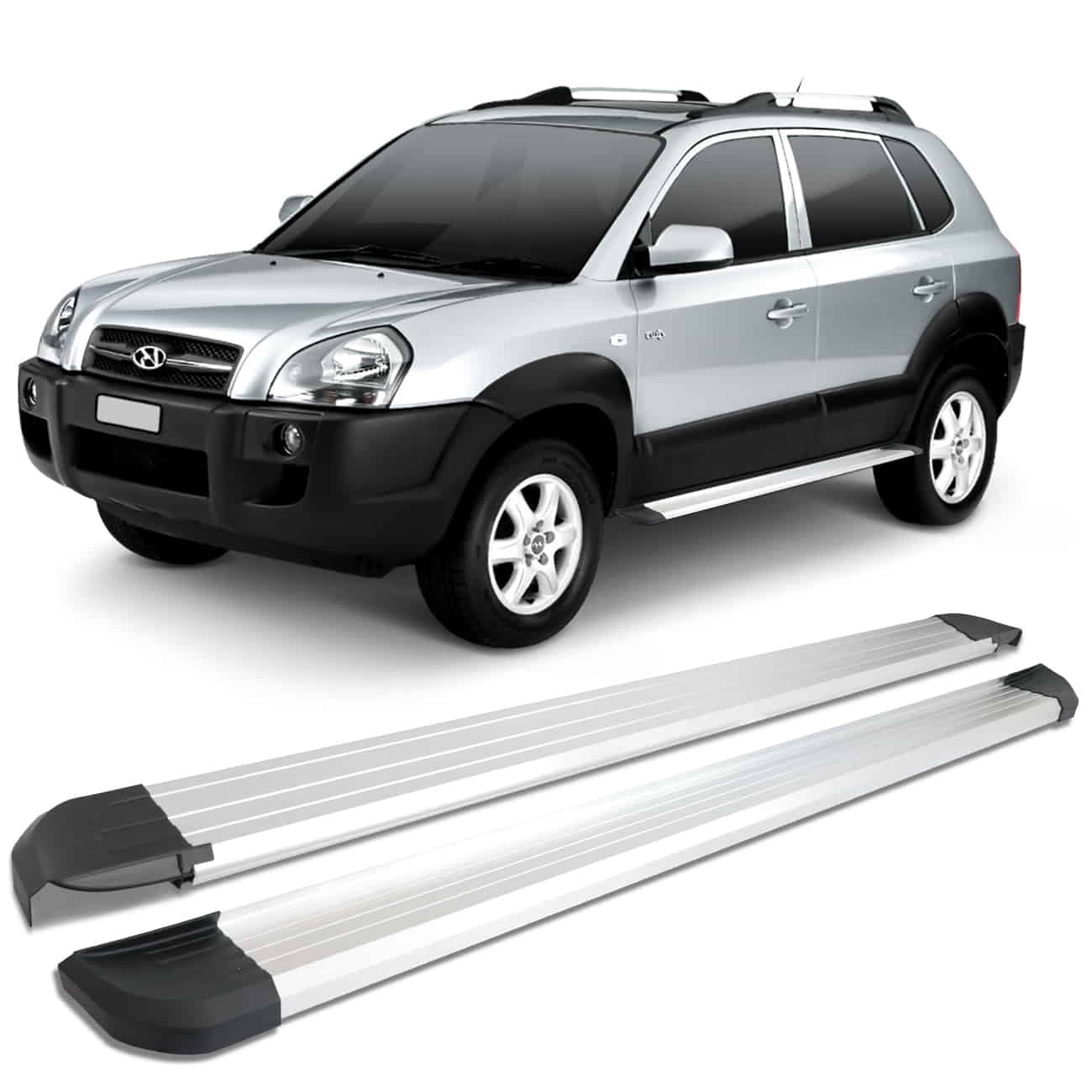 Encontraproduto.com.br - Estribo Lateral Tucson 2008 a 2016 Anodizado com Ponteira e Plataforma Antiderrapante