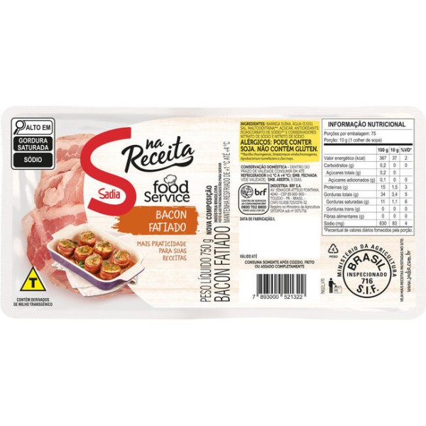 Encontraproduto.com.br - Bacon Sadia Fatiado Pacote com 750g