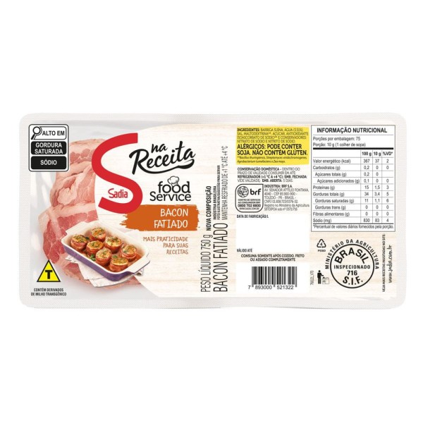 Encontraproduto.com.br - Bacon Sadia Fatiado Pacote com 750g