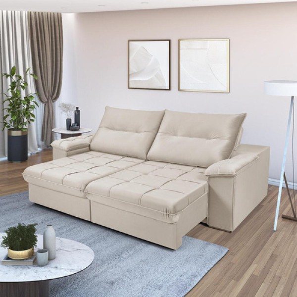 Encontraproduto.com.br - Sofá 4 Lugares Reclinável E Retrátil Dallas 2,50 Pés De Madeira Império Areia 162