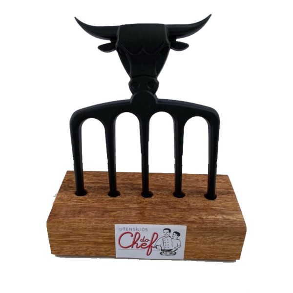 Encontraproduto.com.br - Tridente 5 pontas Churrasco Touro Bravo com suporte  - Preto