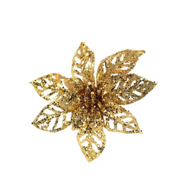 Flor Artificial Arranjo Decoração Natal Brilho Dourada 14cm