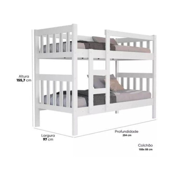 Encontraproduto.com.br - Treliche Solteiro Com Cama Auxiliar 100% MDF Incluso ProteçãoEscada E 3 Colchões D20