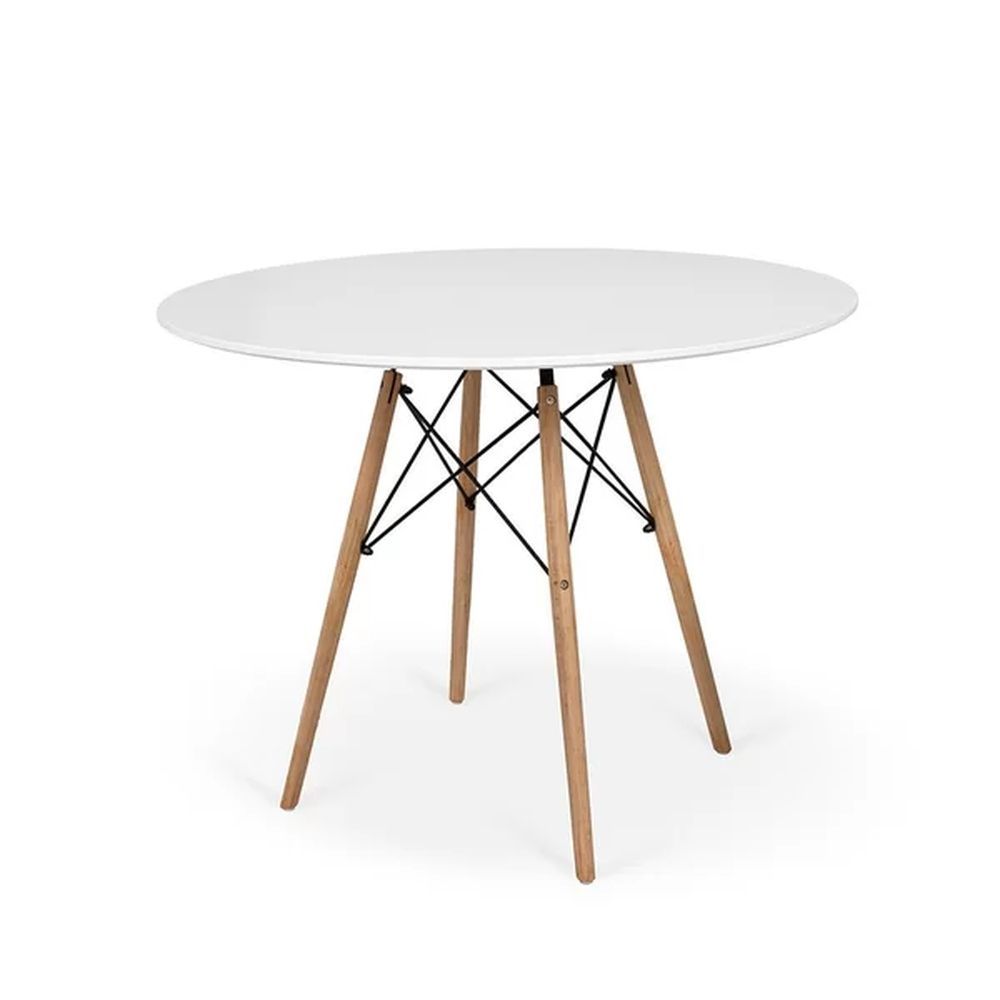 Encontraproduto.com.br - Mesa De Jantar Com 4 Cadeiras Pretas Eames Eiffel 90cm Tampo Branco Base Madeira - Up Home