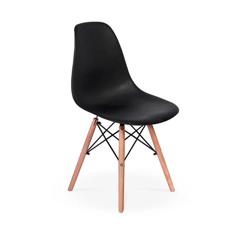 Encontraproduto.com.br - Mesa De Jantar Com 4 Cadeiras Pretas Eames Eiffel 90cm Tampo Branco Base Madeira - Up Home