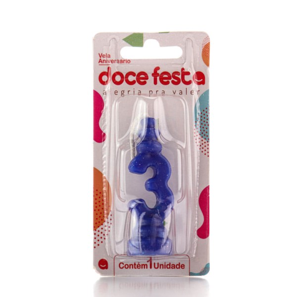 Encontraproduto.com.br - Vela Aniversário Doce Festa Skin Azul N.3