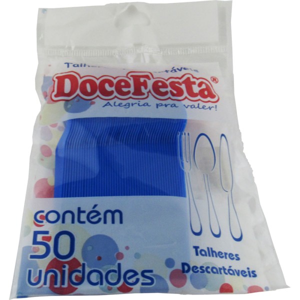 Encontraproduto.com.br - Garfo Descartável Doce Festa Médio Azul Com 50 Unidades