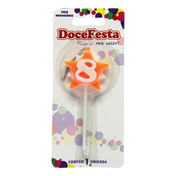 Encontraproduto.com.br - Vela de Aniversário Doce Festa Estrela Cores Sortidas N°8