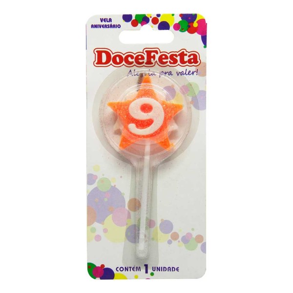 Encontraproduto.com.br - Vela de Aniversário Doce Festa Estrela Cores Sortidas N°9