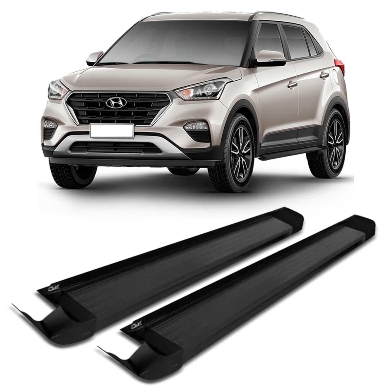Encontraproduto.com.br - Estribo Lateral Creta 2017 2018 2019 2020 Preto Fosco Com Ponteira Plataforma