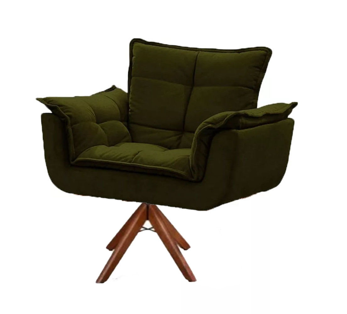 Poltrona decorativa Opala verde base giratória de madeira