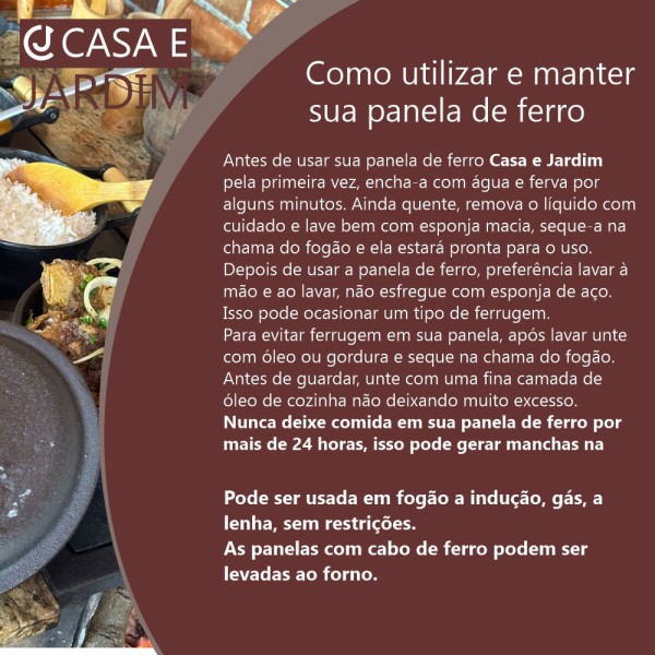 Encontraproduto.com.br - Panela Caçarola De Ferro Alça de Madeira C/ Tampa Vidro 22cm