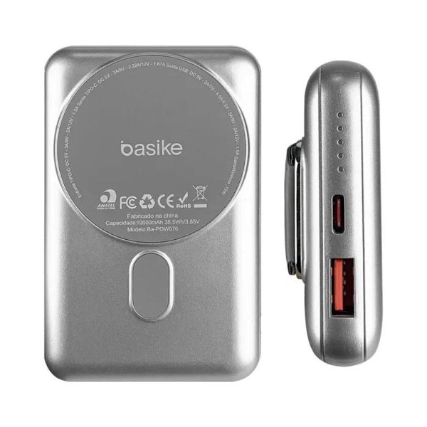 Encontraproduto.com.br - Bateria Portátil Magnética Basike 10000mAh BA-POW076 (MP)